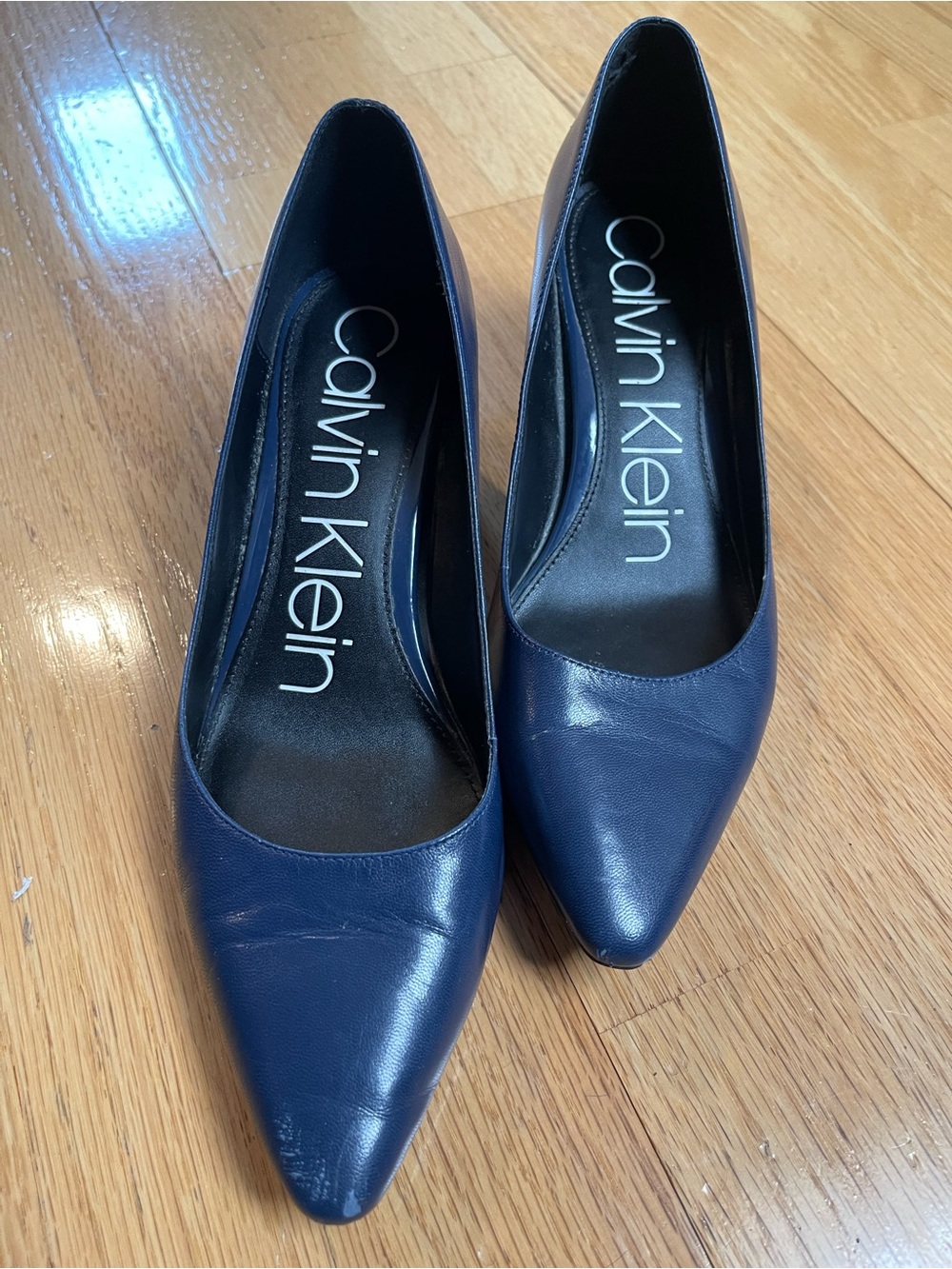Calvin Klein Navy Pointed-Toe Leather Pumps